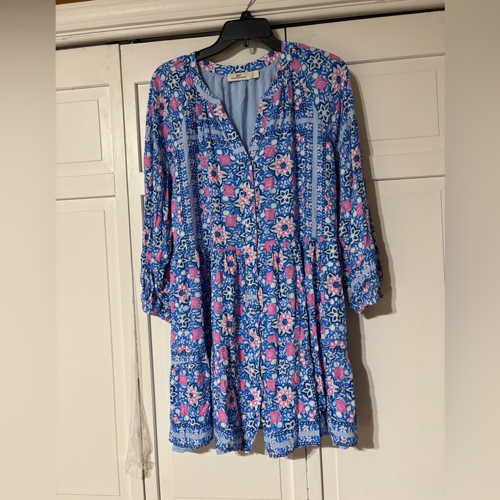 Vineyard Vines Blue and Pink Floral Long Sleeve Dress
